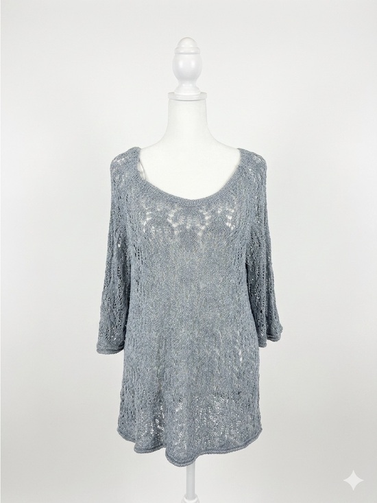 Phase Eight Tops - Light Gray/Blue Open-Knit Scoop-Neck Tunic Top